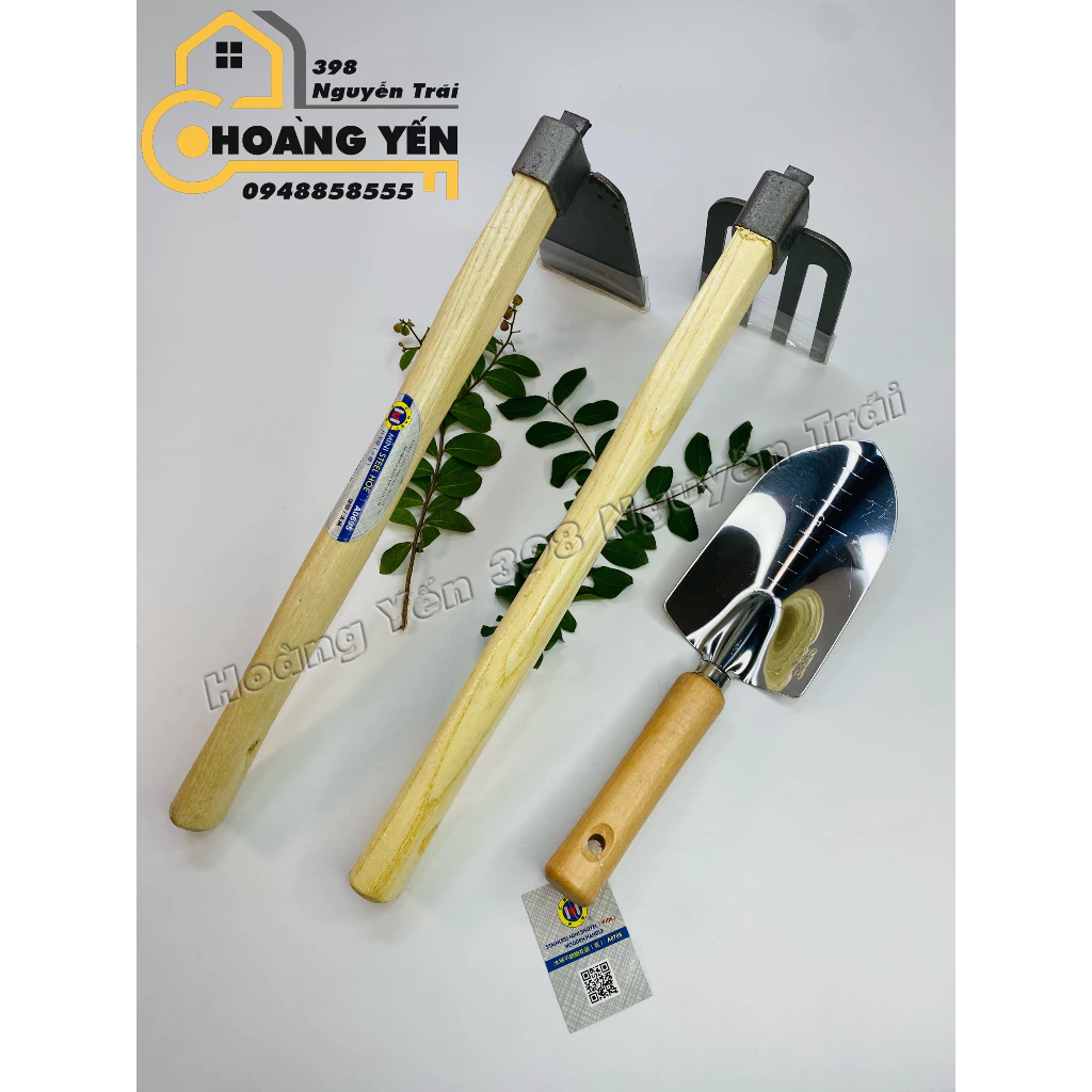 Bộ 3 dụng cụ làm vườn cuốc, cào, xẻng INOX cán gỗ C-mart A0695, Cmart A0694, C-mart A0708, Cuốc xẻng trồng cây cảnh