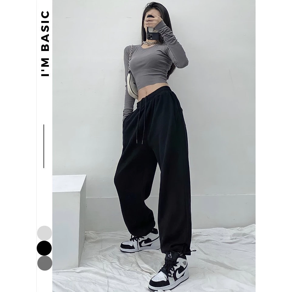 Quần Bom Dây Rút Chất Bo Tăm Trơn CAROLL Nữ - Quần quốc dáng suông cạp chun mix cdg,SWT,Hoodie siêu đẹp HOT TREND