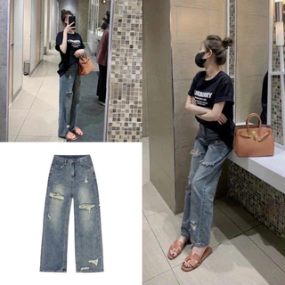 Quần jeasn suông denim rách mẫu mới #5021