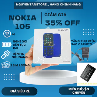 Điện thoại NOKIA 105 2019 4G  bản 2 sim ( Hàng NEW FULL BOX ) thiết kế bền bỉ nhỏ gọn   Tặng kèm pin sạc