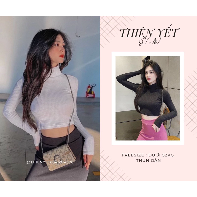 Áo CỔ LỌ TAY DÀI nữ thun gân croptop dáng ngắn basic đơn giản nữ - Thiên Yết