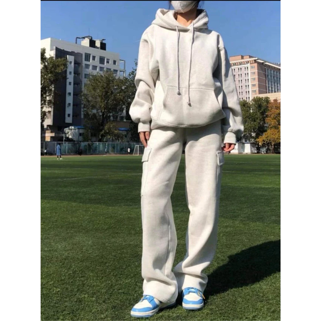 * ẢNH THẬT* Sét bộ nỉ trơn túi hộp form rộng quần jogger phong cách Hàn Quốc [XUSHOP1996]