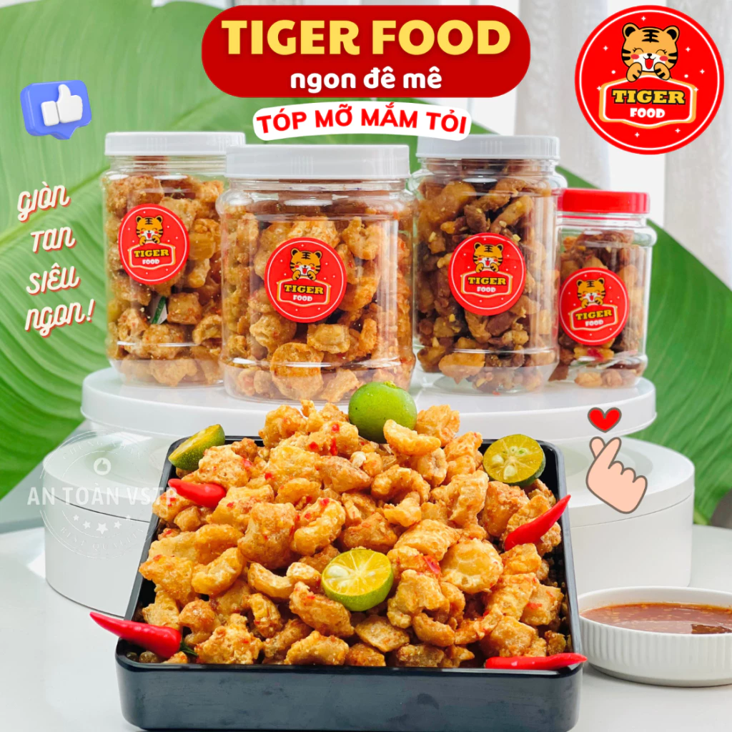 Tóp mỡ rim mắm tỏi TIGER FOOD Tóp mỡ nguyên da sốt mắm tỏi - tóp mỡ thịt không da SIÊU NGON ĂN LÀ GHIỀN