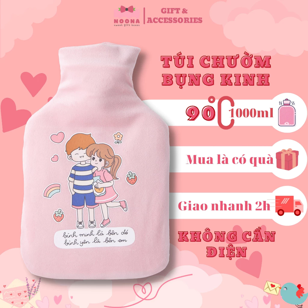 Túi chườm bụng kinh nóng lạnh đa năng phiên bản couple love 1000ml quà tặng tâm lý cho bạn gái