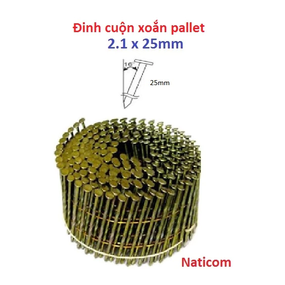 Đinh cuộn 2.1x 25mm, đinh cuộn xoắn 400 cây đinh, đinh cuộn pallet, đinh dây bắn gỗ ván