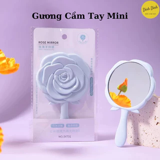 Gương cầm tay mini, Gương trang điểm mini bỏ túi thiết kế hoa hồng cao cấp