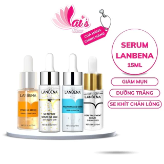 Serum LANBENA Vitamin C, Six Peptides Vàng 24K, Axit Hyaluronic, Pore Treatment 15ml Giảm Mụn Trắng Da Se Khít Chân Lông