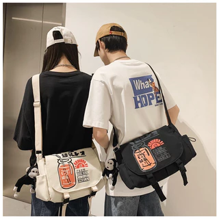 Túi vải đi học đeo chéo nam nữ phong cách Nhật Bản, cặp đeo chéo đi làm đi chơi đựng sách vở