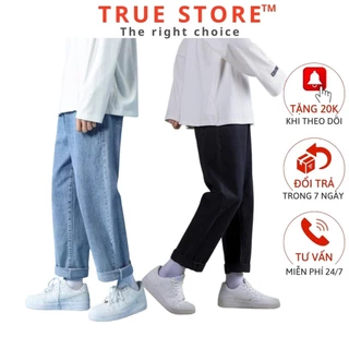 Quần jean nam ống suông cao cấp Truestore, Quần baggy nam ống rộng loại I hot trend 2024