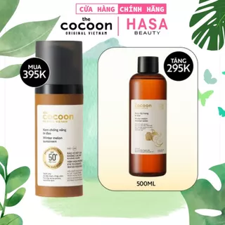 [MUA 1 TẶNG 1] Kem Chống Nắng Bí Đao 50ml TẶNG Nước Tẩy Trang Bí Đao 500ml Cocoon | Thuần Chay