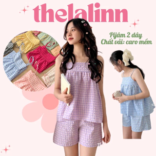 [ ẢNH THẬT ] Pijama 2 dây caro thô mềm dáng babydoll xinh xắn. Bộ ngủ nữ caro phối ren dễ thương
