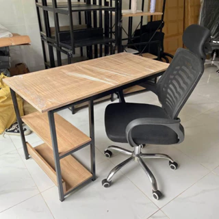 Bộ bàn làm việc gấp gọn, bàn học chân sắt 2 món ( 1 ghế xoay có tựa đầu + 1 bàn) - bh 12 tháng