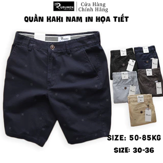 Quần Nam Short Kaki Nam RURUMEN In Họa Tiết Ô Vuông Đen, Xanh Đen, Kem, Xám, Da Bò