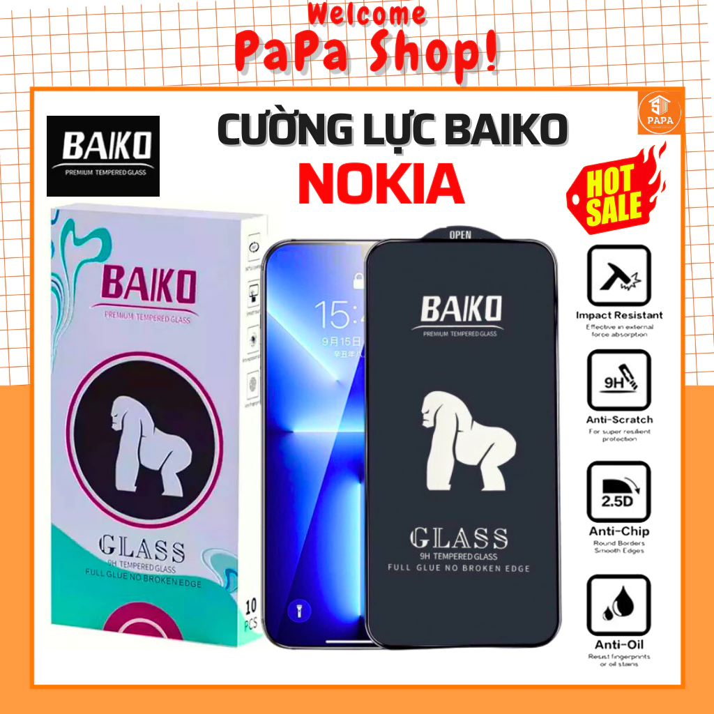Cường Lực Nokia G22 C21 Plus C31 G10 G11 Plus G21 C20 3.4 2.4 3.2 5.3 5.4 7.2 - Full màn hình BaiKo Chính Hãng [PAPA]