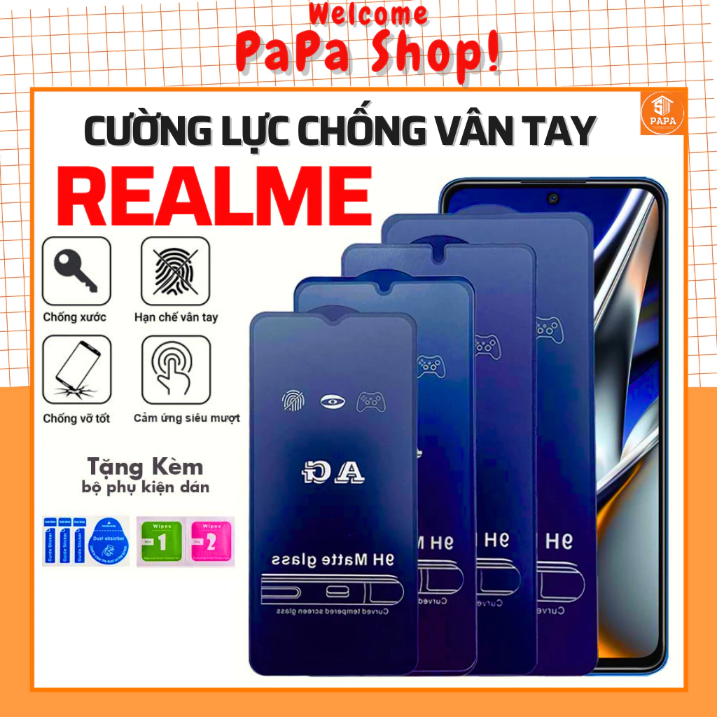 Kính Cường Lực AG Nhám Realme 6 7 8 9 9i Pro 10 11 C11 C12 C21 C35 C30s C33 C25 C55 GT Neo 2T 5 Q3 Q3s Q5 Pro