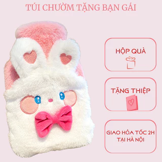 Túi chườm nóng đau bụng QO 500ml phiên bản thỏ hồng m19, món quà ý nghĩa tặng bạn gái