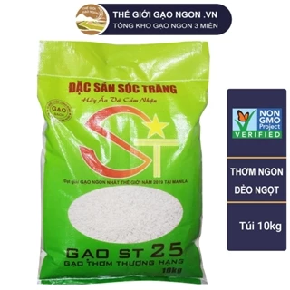 Gạo ST25 đặc sản Sóc Trăng - Túi 10kg - Chuẩn Gạo Ngon nhất thế giới