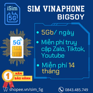 [Có Esim] Sim DATA 5G Vinaphone BIG50Y 5gb/ngày