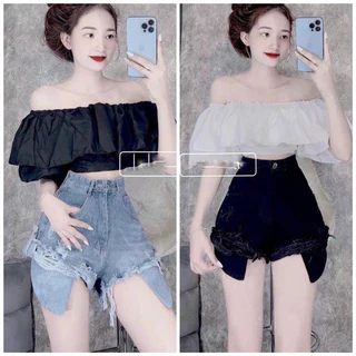 Quần shorts đùi jean nữ lưng lòi túi rách xước đùi (túi vải jeans)- T5L