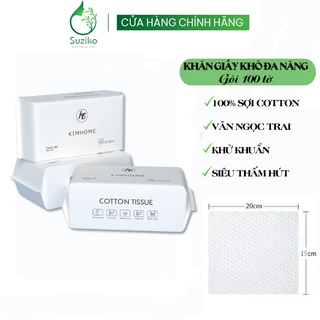 Khăn mặt khô dùng 1 lần tiện lợi đa năng gói 100 tờ kích thước 20x20cm Suziko