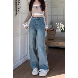 Quần Jeans Nữ Ống Rộng , Quần Bò Nữ Ống Suông Màu Xanh Vintage Siêu HOT 2023 Đ23