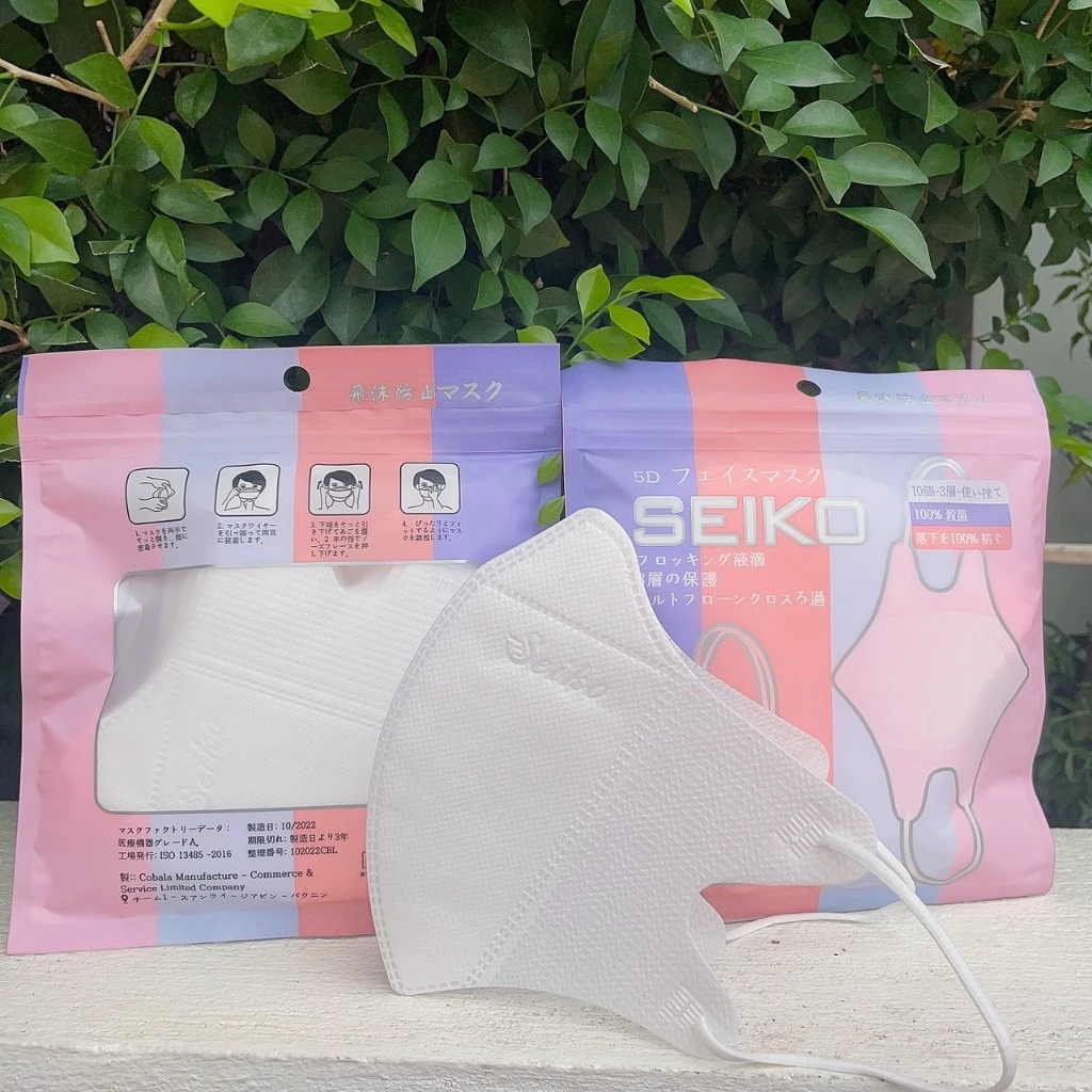 SÉT 100 Chiếc Khẩu Trang 5D Seiko kháng khuẩn quai đeo chắc chắn hàng bản to