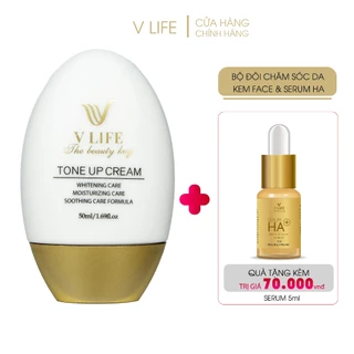 Kem dưỡng trắng da mặt face V LIFE Tone Up Cream nâng tone làm mờ các đốm nâu, thâm sạm 50ml. Tặng Serum HA+ 5ml.