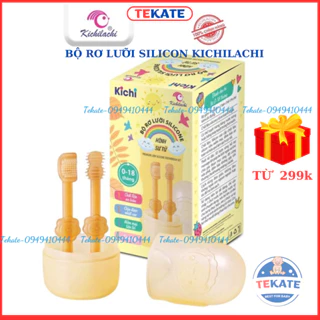 Bộ rơ lưỡi cho bé và bàn chải đánh răng silicon Kichilachi chống tưa lưỡi cho bé mềm mại 0-18 tháng-Khoaibabies