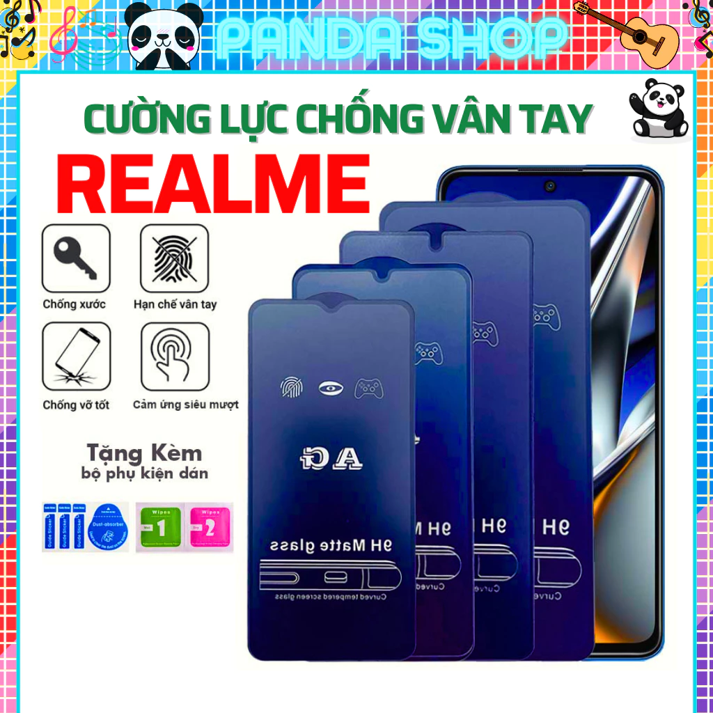 Kính Cường Lực AG Nhám Realme 6 7 8 9 9i Pro 10 11 C11 C12 C21 C35 C30s C33 C25 C55 GT Neo 2T 5 Q3 Q3s Q5 Pro