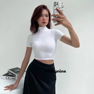 Áo croptop cổ lọ tay ngắn ôm body gợi cảm FN áo thun trơn nữ basic trẻ trung chất thun gân mềm mịn