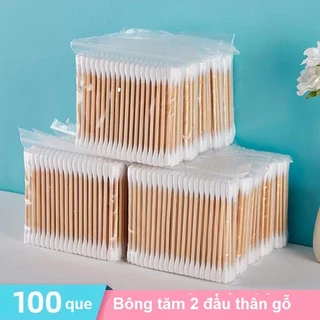 5 Bịch Tăm Bông Ngoáy Tai Mỗi Bịch 100 Que Thân Gỗ Bảo Vệ Môi Trường, Tăm Bông Tiệt Trùng Tẩy Trang