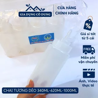 Chai Nhựa, Bình Nhựa Dẻo Trắng Dày Dặn Đựng Tương Ớt, Nước Sốt 340ml 620ml 1000ml - Hàng Công Ty Việt Nam Sản Xuất