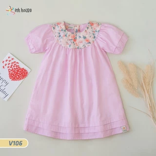 V106 Váy Trẻ Em Xinh House Cotton Màu Hồng Phối Hoa Dáng Baby Doll