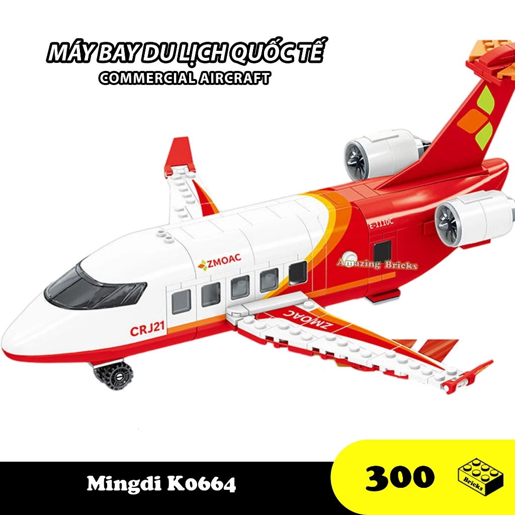 Đồ chơi máy bay du lịch, Mingdi K0664 Transport Plane, Xếp hình thông minh, Mô hình máy bay [300 mảnh ghép]