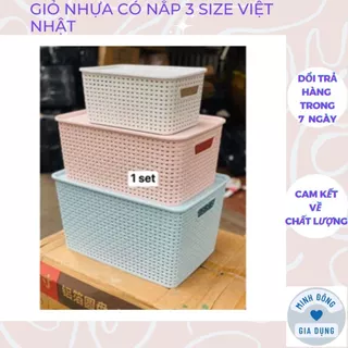 Giỏ Nhựa Có Nắp 3 Size Việt Nhật, Giỏ Đựng Đồ Đa Năng Tiết Kiệm Không Gian Nhà Bếp, Phòng Khách