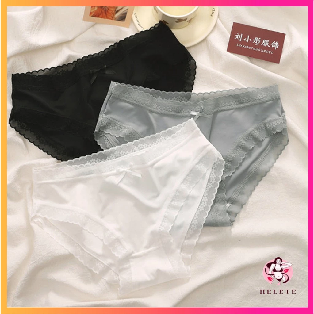 SET 3 Quần lót nữ lụa băng viền may cạp ren hoa mềm mại sexy có bigsize LOTNU15