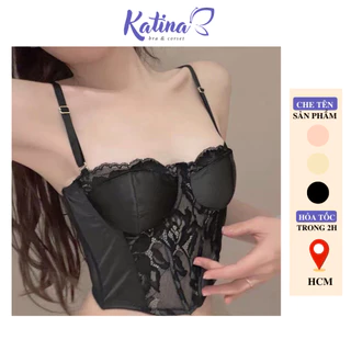 KTA42 Áo Lót Corset Bra KATINA Phối Ren Lụa Cao Cấp Hai Dây Bralette Dáng Croptop Mút Vừa Siêu Sang Chảnh QC