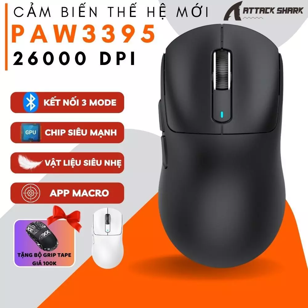 Chuột Bluetooth Không Dây PAW3395 Attack Shark X3 Siêu Nhẹ, Chuyên Game Độ Chính Xác Cao