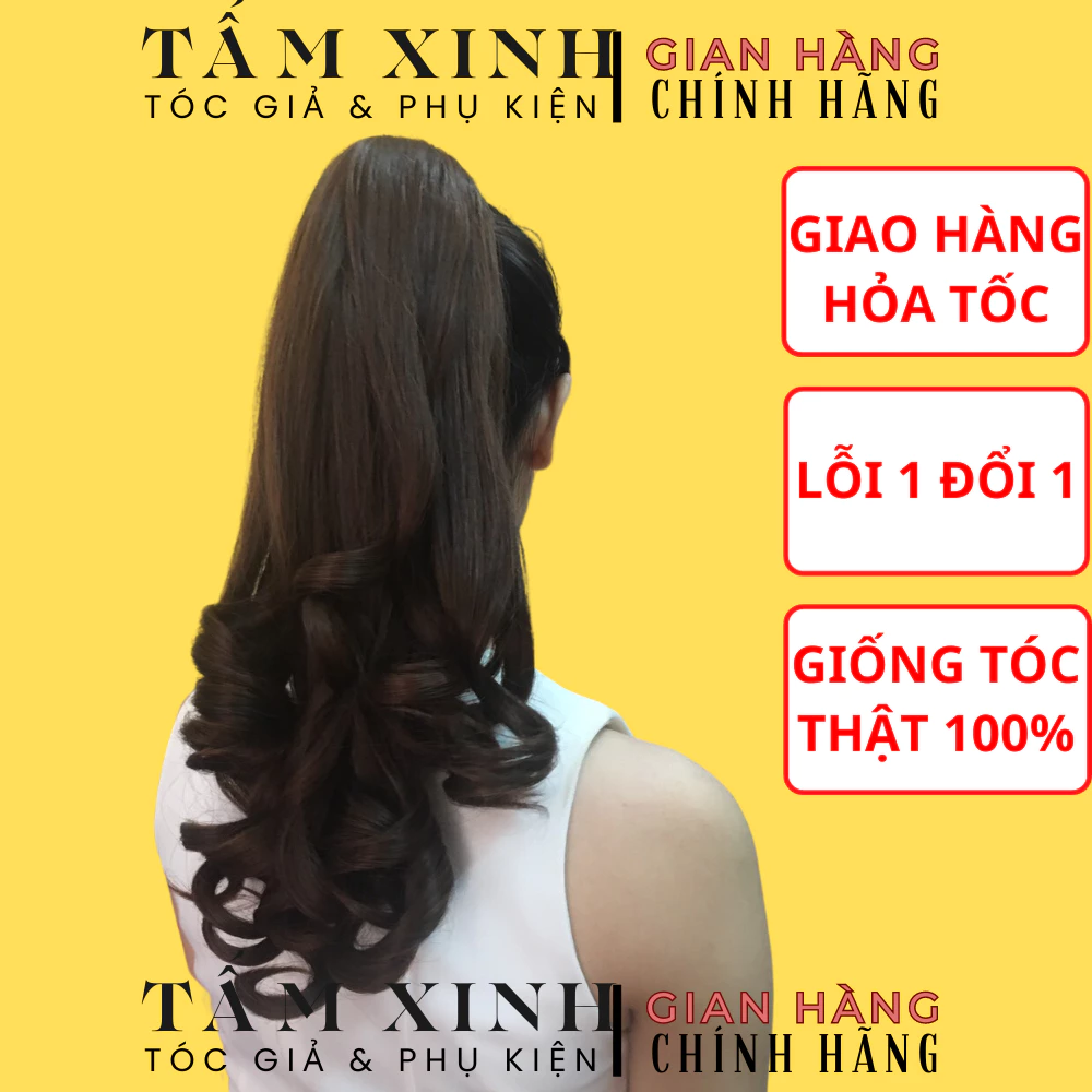 Tóc giả kẹp nữ đẹp, kiểu dáng tóc giả nữ xoăn lọn sang trọng - đuôi tóc giả 45cm