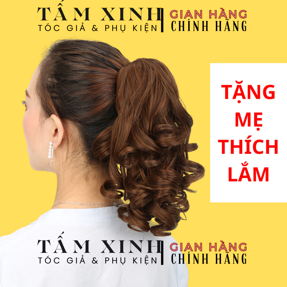 Tóc giả kẹp nữ đẹp, kiểu dáng xoăn lọn thời trang tóc giả nữ trung niên cao cấp dạng kẹp - ĐUÔI XOĂN LỌN
