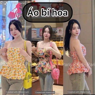 Áo ống form bí in hoa, áo nữ cúp ngực không mút 2 lớp peplum G61