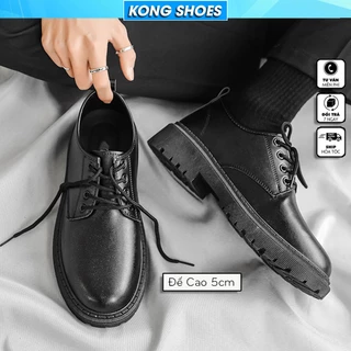 Giày Chunky Derby Nam cổ thấp buộc dây da xịn, Giày da tây nam Dr Martens phong cách công sở mũi tròn