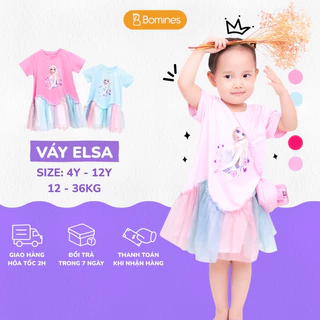 Váy cho bé gái công chúa Elsa BOMINES, thun cotton thoáng mát cho bé 4- 12 tuổi, 14- 36kg DAMPHOILUOILUONSONGELSA