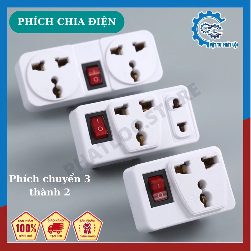 Ổ Cắm Chuyển Đổi 3 Chân Sang 2 Chân Có Công Tắc Tiện Lợi -Chịu Tải 10A- 2200W Chống Cháy