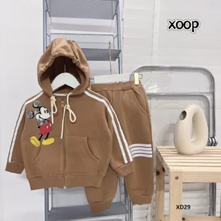 Bộ nỉ bông dài tay XOOP có khóa có mũ có túi in họa tiết kèm  4 sọc cho bé (11-23kg) XD29 Shop Phúc Yến