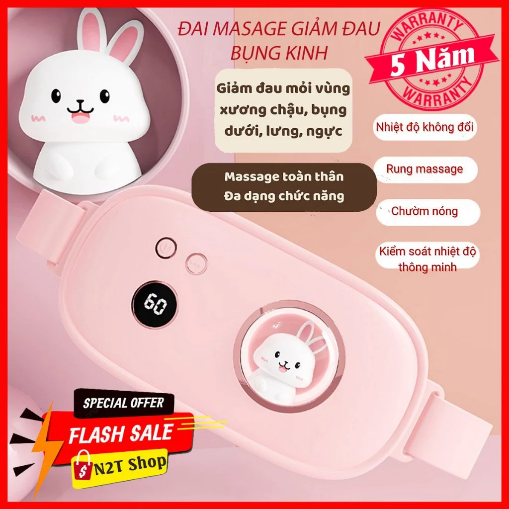 Máy chườm bụng kinh, Đai rung massage làm sưởi ấm giảm đau bụng kinh, hình thù siêu kute và dễ thương