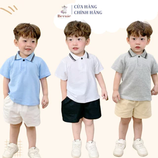 Tự phối áo polo cho bé trai áo thun màu trắng ghi xanh hoặc quần sooc đùi kaki 1 đến 7t BERNIE