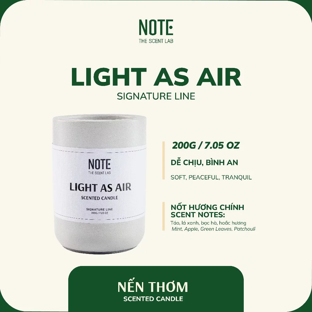 Nến Xi Măng NOTE - The Scent Lab dòng LIGHT AS AIR | Dễ chịu - Bình An