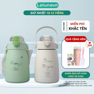 Bình giữ nhiệt Inox304 1000ml KHẮC TÊN bình nước 4 màu có ống hút giữ nhiệt 12h tặng Sticker trang trí-B115