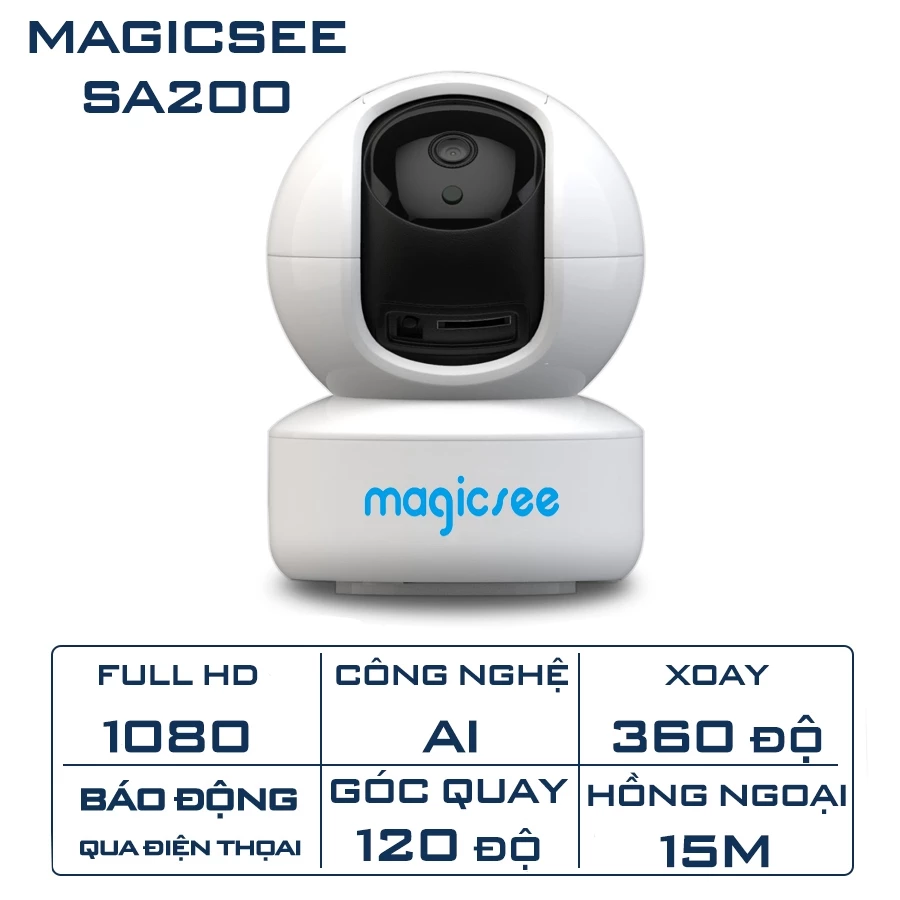 Camera giám sát Wifi Magicsee SA200 – Xoay 360 độ - Full HD1080 - Bảo hành 1 năm